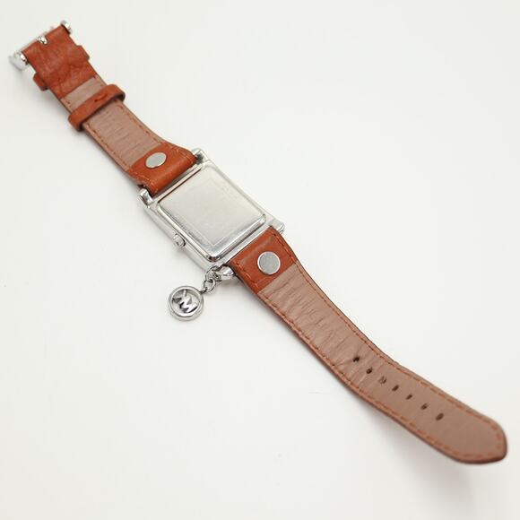 Michael Kors Taylor Tank 26mm Silver Tone Watch Brown Leather w New Battery main image 10